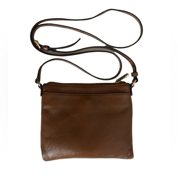 Michael Kors MK Crossbody Brown Leather Gold Hardware button/zip close - Picture 2 of 12